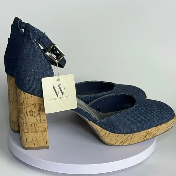 Worthington Denim & Cork Block Heel Pumps | Size 9.5 - Picture 4 of 6
